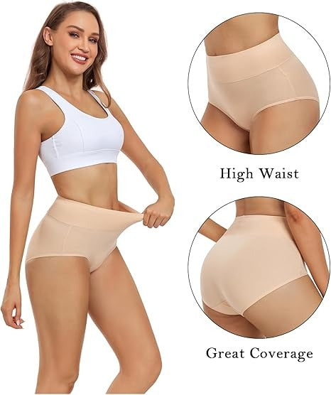 Women's Cotton Underwear High Waisted Ladies Panties Full Coverage Briefs 4 Pack (Regular & Plus Size)