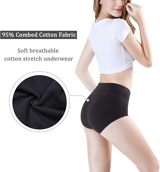 Women's Cotton Underwear High Waisted Ladies Panties Full Coverage Briefs 4 Pack (Regular & Plus Size)