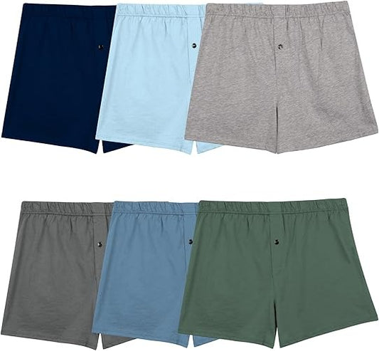 Men's Tag Free Knit Boxer Shorts, Relaxed Fit, Moisture Wicking, Assorted Color Multipacks