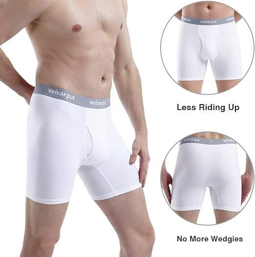 Men's Boxer Briefs Cotton Stretch Underwear Open Fly Tagless Underpants Regular Leg 4 PackPack