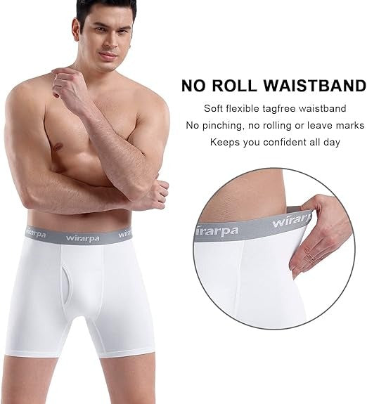 Men's Boxer Briefs Cotton Stretch Underwear Open Fly Tagless Underpants Regular Leg 4 PackPack