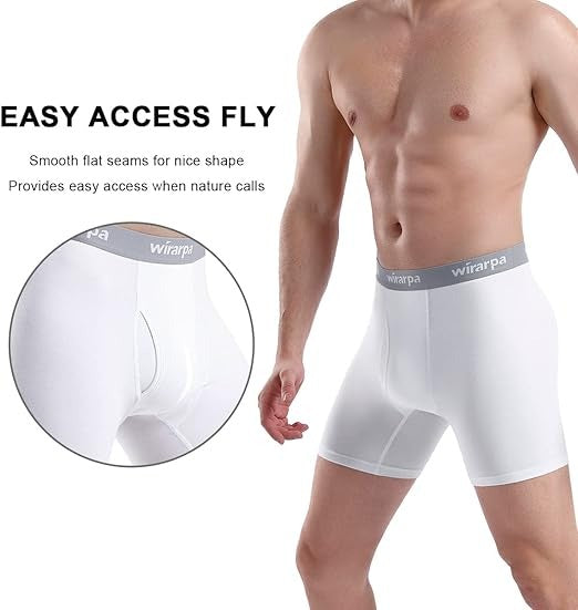 Men's Boxer Briefs Cotton Stretch Underwear Open Fly Tagless Underpants Regular Leg 4 PackPack