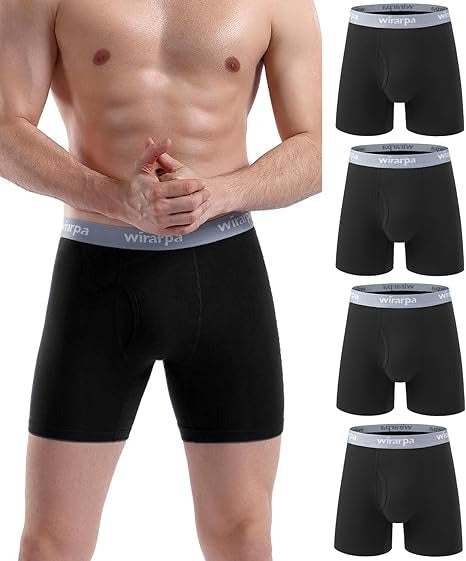 Men's Boxer Briefs Cotton Stretch Underwear Open Fly Tagless Underpants Regular Leg 4 PackPack