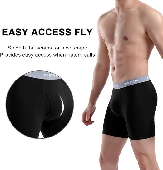 Men's Boxer Briefs Cotton Stretch Underwear Open Fly Tagless Underpants Regular Leg 4 PackPack