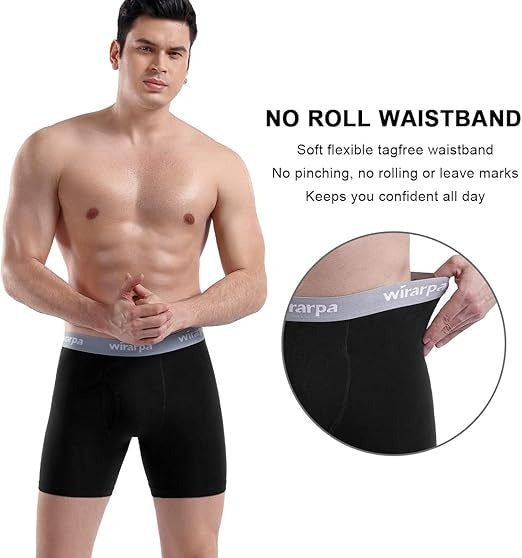 Men's Boxer Briefs Cotton Stretch Underwear Open Fly Tagless Underpants Regular Leg 4 PackPack