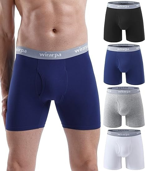 Men's Boxer Briefs Cotton Stretch Underwear Open Fly Tagless Underpants Regular Leg 4 Pack OEM Manufacturing