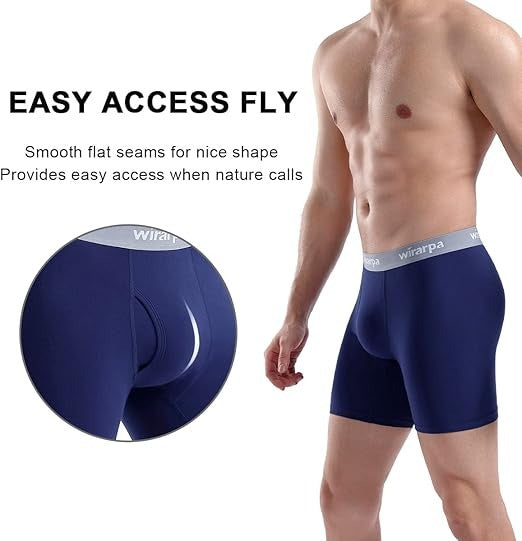 Men's Boxer Briefs Cotton Stretch Underwear Open Fly Tagless Underpants Regular Leg 4 Pack OEM Manufacturing