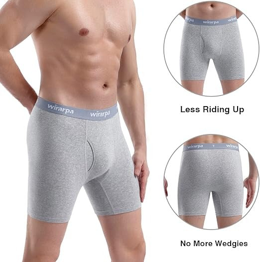 Men's Boxer Briefs Cotton Stretch Underwear Open Fly Tagless Underpants Regular Leg 4 Pack OEM Manufacturing