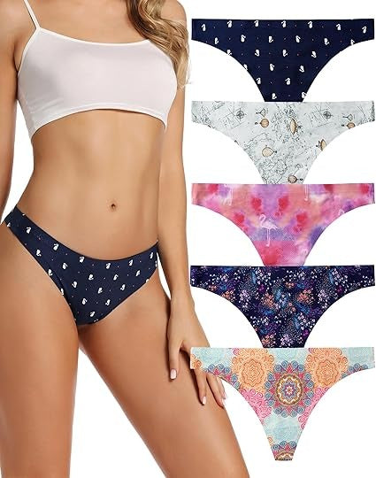 Underwear Thongs,No Show Ladies Thong,No Line Workout Breathable Comfortable Panties,Soft Undies,5-Pack