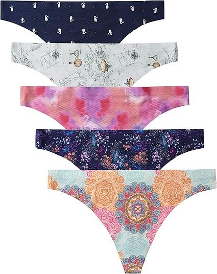 Underwear Thongs,No Show Ladies Thong,No Line Workout Breathable Comfortable Panties,Soft Undies,5-Pack