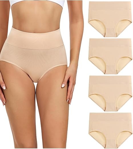 Women's Cotton Underwear High Waisted Ladies Panties Full Coverage Briefs 4 Pack (Regular & Plus Size)