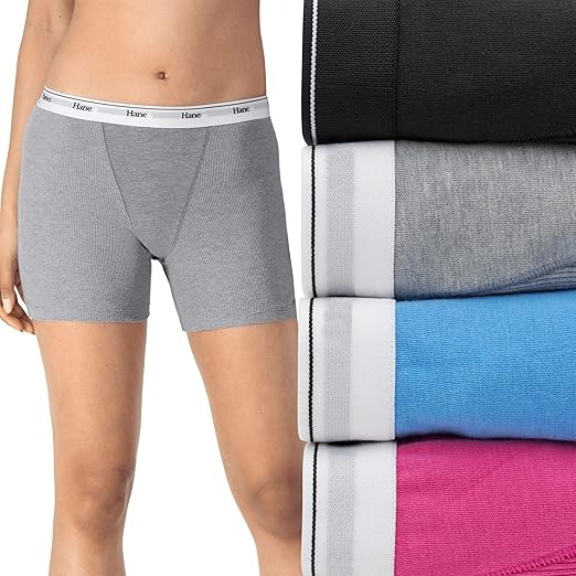 Women’s Mid-Thigh Boxer Brief Pack, Stretch Cotton Underwear, 4-Pack