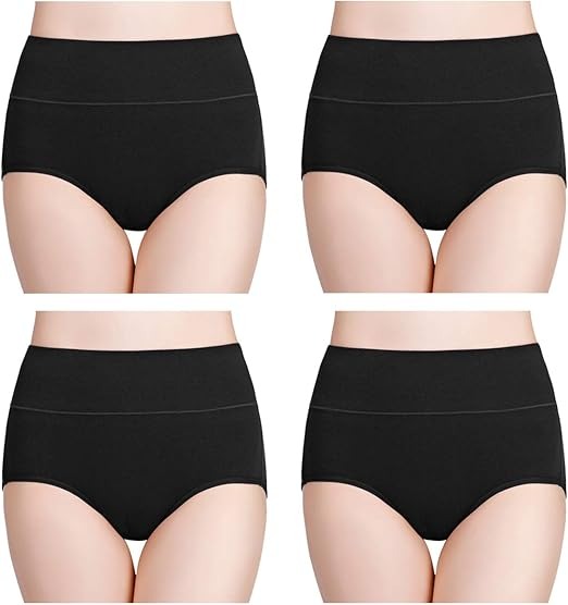 Women's Cotton Underwear High Waisted Ladies Panties Full Coverage Briefs 4 Pack (Regular & Plus Size)